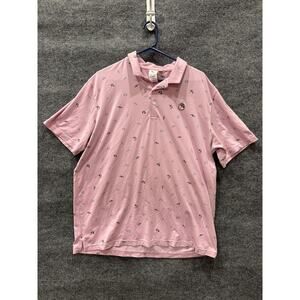 Arnold Palmer Polo Shirt Mens Large Pink Umbrella Print Golf Patch Allover